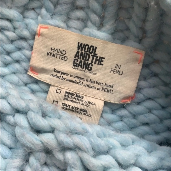 WOOL AND THE GANG Light Blue and Pink Leopard Print Chunky Handknit Sweater - Picture 3 of 4